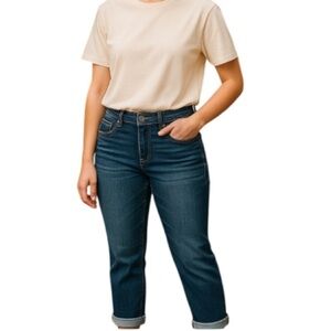 American Eagle Retro Boy Fit Stretch Cuffed Crop Jeans Blue Medium Wash Denim 12